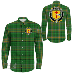Irish House of O'DONNELL Coat of Arms Family Crest Ireland Long Sleeve Button Shirt Irish National Tartan Irish County Shirts