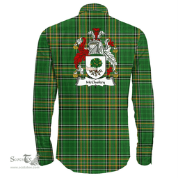 Irish McCluskey Coat of Arms Family Crest Ireland Long Sleeve Button Shirt Irish National Tartan Irish County Shirts