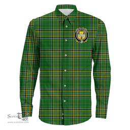 Irish House of O'REGAN Coat of Arms Family Crest Ireland Long Sleeve Button Shirt Irish National Tartan Irish County Shirts