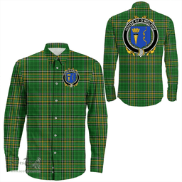 Irish House of O'MOLONY Coat of Arms Family Crest Ireland Long Sleeve Button Shirt Irish National Tartan Irish County Shirts