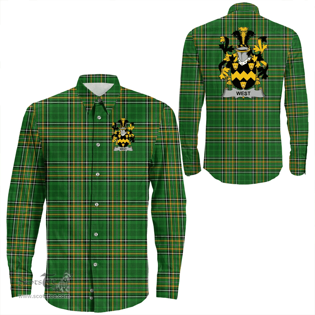 Irish West Coat of Arms Family Crest Ireland Long Sleeve Button Shirt Irish National Tartan Irish County Shirts