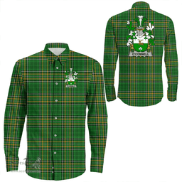 Irish Connell or O'Connell Coat of Arms Family Crest Ireland Long Sleeve Button Shirt Irish National Tartan Irish County Shirts