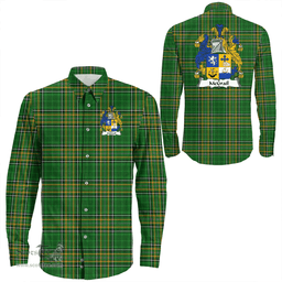 Irish McGrail Coat of Arms Family Crest Ireland Long Sleeve Button Shirt Irish National Tartan Irish County Shirts