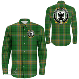 Irish House of O'MORIARTY Coat of Arms Family Crest Ireland Long Sleeve Button Shirt Irish National Tartan Irish County Shirts