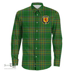 Irish House of O'LALOR Coat of Arms Family Crest Ireland Long Sleeve Button Shirt Irish National Tartan Irish County Shirts