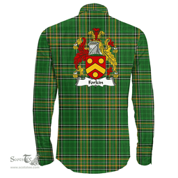 Irish Forkin Coat of Arms Family Crest Ireland Long Sleeve Button Shirt Irish National Tartan Irish County Shirts
