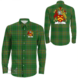 Irish Forkin Coat of Arms Family Crest Ireland Long Sleeve Button Shirt Irish National Tartan Irish County Shirts