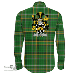 Irish Ball Coat of Arms Family Crest Ireland Long Sleeve Button Shirt Irish National Tartan Irish County Shirts