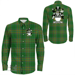 Irish Burton Coat of Arms Family Crest Ireland Long Sleeve Button Shirt Irish National Tartan Irish County Shirts