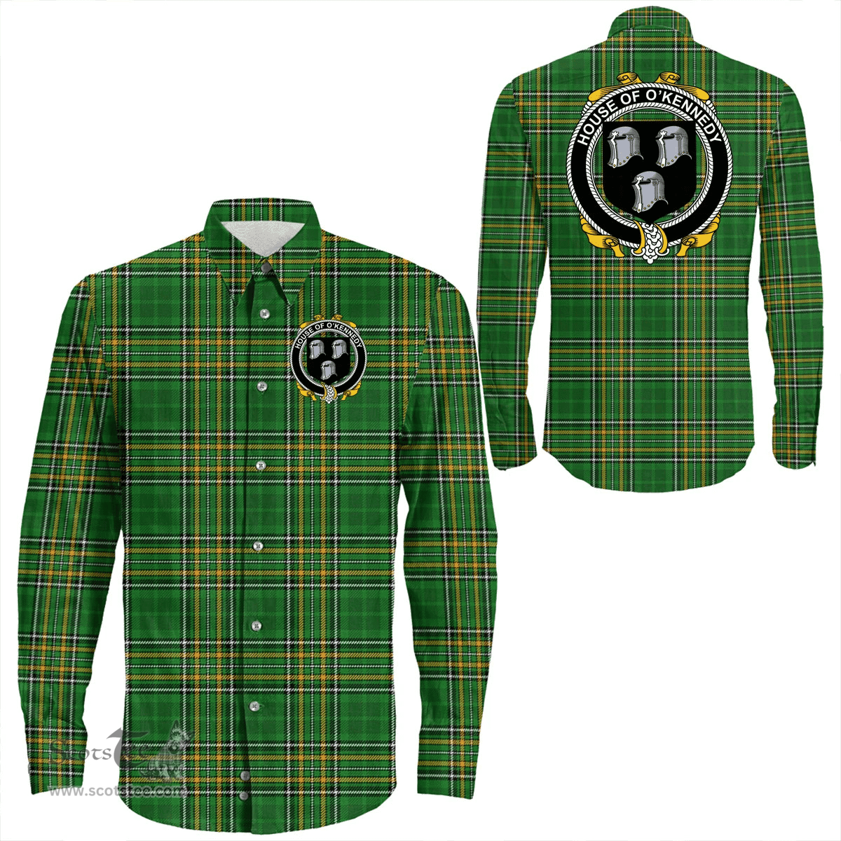 Irish House of O'KENNEDY Coat of Arms Family Crest Ireland Long Sleeve Button Shirt Irish National Tartan Irish County Shirts