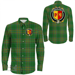 Irish House of O'HEYNE Coat of Arms Family Crest Ireland Long Sleeve Button Shirt Irish National Tartan Irish County Shirts
