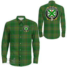 Irish House of MACHUGH Coat of Arms Family Crest Ireland Long Sleeve Button Shirt Irish National Tartan Irish County Shirts