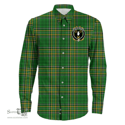 Irish House of MANGAN Coat of Arms Family Crest Ireland Long Sleeve Button Shirt Irish National Tartan Irish County Shirts