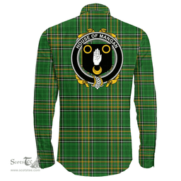 Irish House of MANGAN Coat of Arms Family Crest Ireland Long Sleeve Button Shirt Irish National Tartan Irish County Shirts