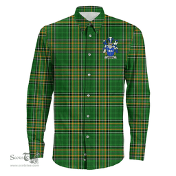 Irish Gorman or McGorman Coat of Arms Family Crest Ireland Long Sleeve Button Shirt Irish National Tartan Irish County Shirts