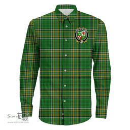 Irish House of O'CONRY Coat of Arms Family Crest Ireland Long Sleeve Button Shirt Irish National Tartan Irish County Shirts