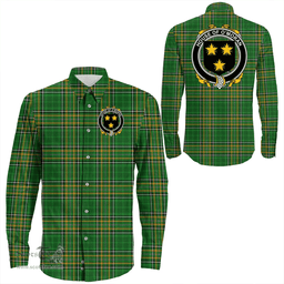 Irish House of O'MORAN Coat of Arms Family Crest Ireland Long Sleeve Button Shirt Irish National Tartan Irish County Shirts