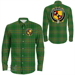 Irish House of O'HANNON Coat of Arms Family Crest Ireland Long Sleeve Button Shirt Irish National Tartan Irish County Shirts