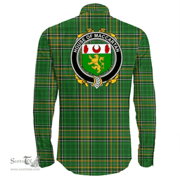 Irish House of MACCARTAN Coat of Arms Family Crest Ireland Long Sleeve Button Shirt Irish National Tartan Irish County Shirts
