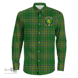 Irish House of O'CONNOR (Kerry) Coat of Arms Family Crest Ireland Long Sleeve Button Shirt Irish National Tartan Irish County Shirts