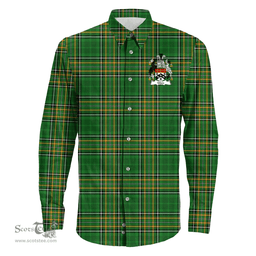 Irish Wren or Wrenn Coat of Arms Family Crest Ireland Long Sleeve Button Shirt Irish National Tartan Irish County Shirts