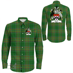 Irish Wren or Wrenn Coat of Arms Family Crest Ireland Long Sleeve Button Shirt Irish National Tartan Irish County Shirts