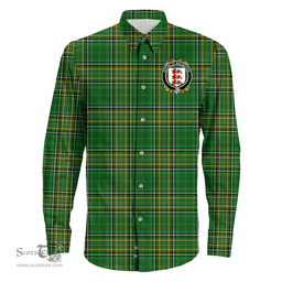 Irish House of MACMAHON (Thomond) Coat of Arms Family Crest Ireland Long Sleeve Button Shirt Irish National Tartan Irish County Shirts