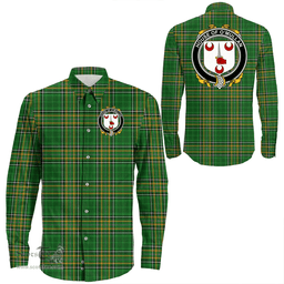 Irish House of O'MULLAN Coat of Arms Family Crest Ireland Long Sleeve Button Shirt Irish National Tartan Irish County Shirts