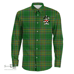 Irish Tierney Coat of Arms Family Crest Ireland Long Sleeve Button Shirt Irish National Tartan Irish County Shirts