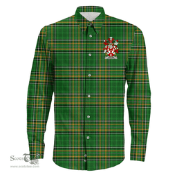 Irish Cullen or O'Cullen Coat of Arms Family Crest Ireland Long Sleeve Button Shirt Irish National Tartan Irish County Shirts