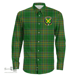 Irish House of O'DOWD Coat of Arms Family Crest Ireland Long Sleeve Button Shirt Irish National Tartan Irish County Shirts