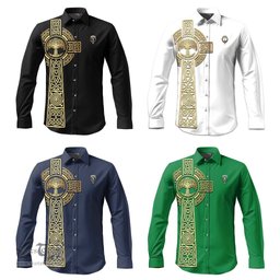 ScotsTee Shop Scottish Cathcart Clan Crest Tartan Golden Celtic Tree Of Life Long Sleeve Shirt