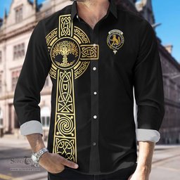 ScotsTee Shop Scottish MacPherson Clan Crest Tartan Golden Celtic Tree Of Life Long Sleeve Shirt