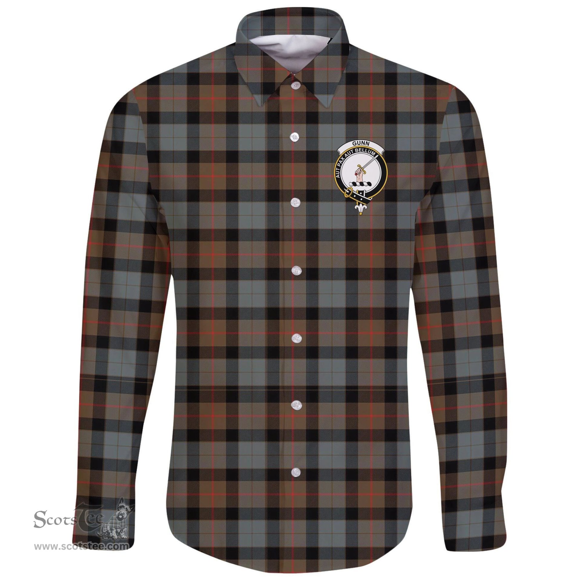 Scottish Gunn Weathered Clan Tartan Long Sleeve Button Shirt - Crest Classic Scottish Plaid Tartan Plaid