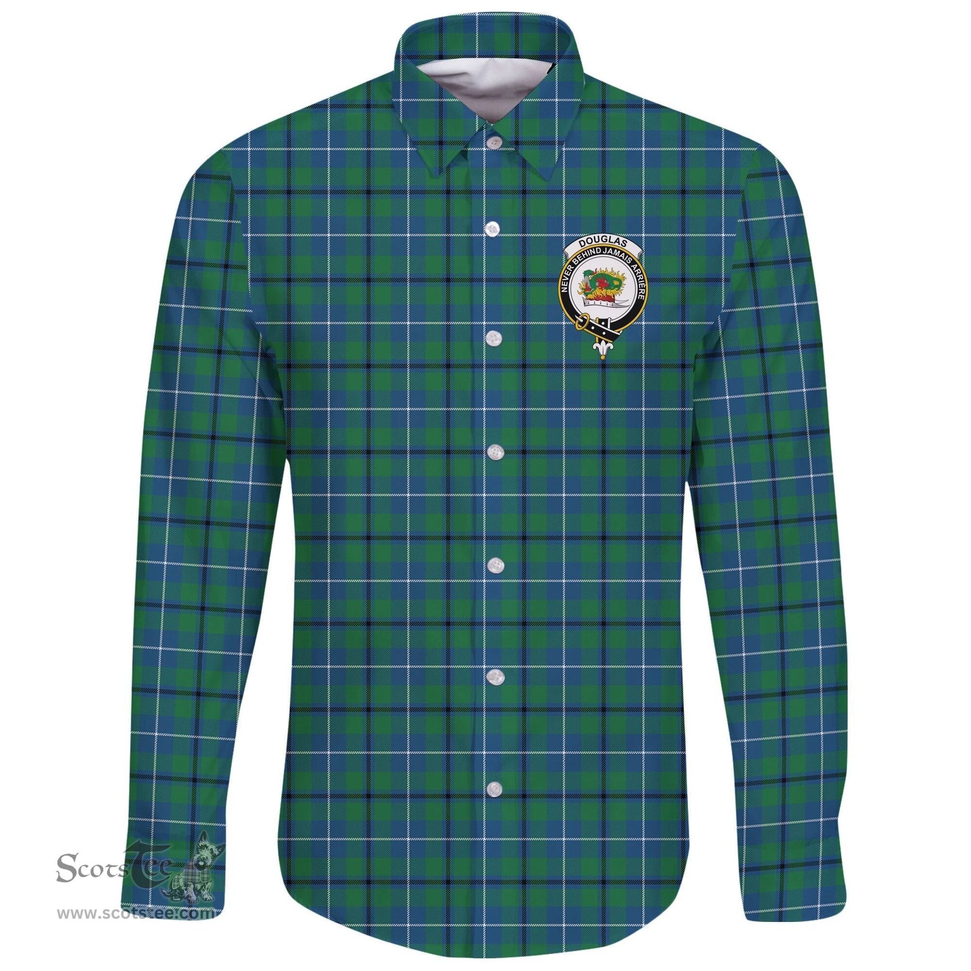 Scottish Douglas Ancient Clan Tartan Long Sleeve Button Shirt - Crest Classic Scottish Plaid Tartan Plaid