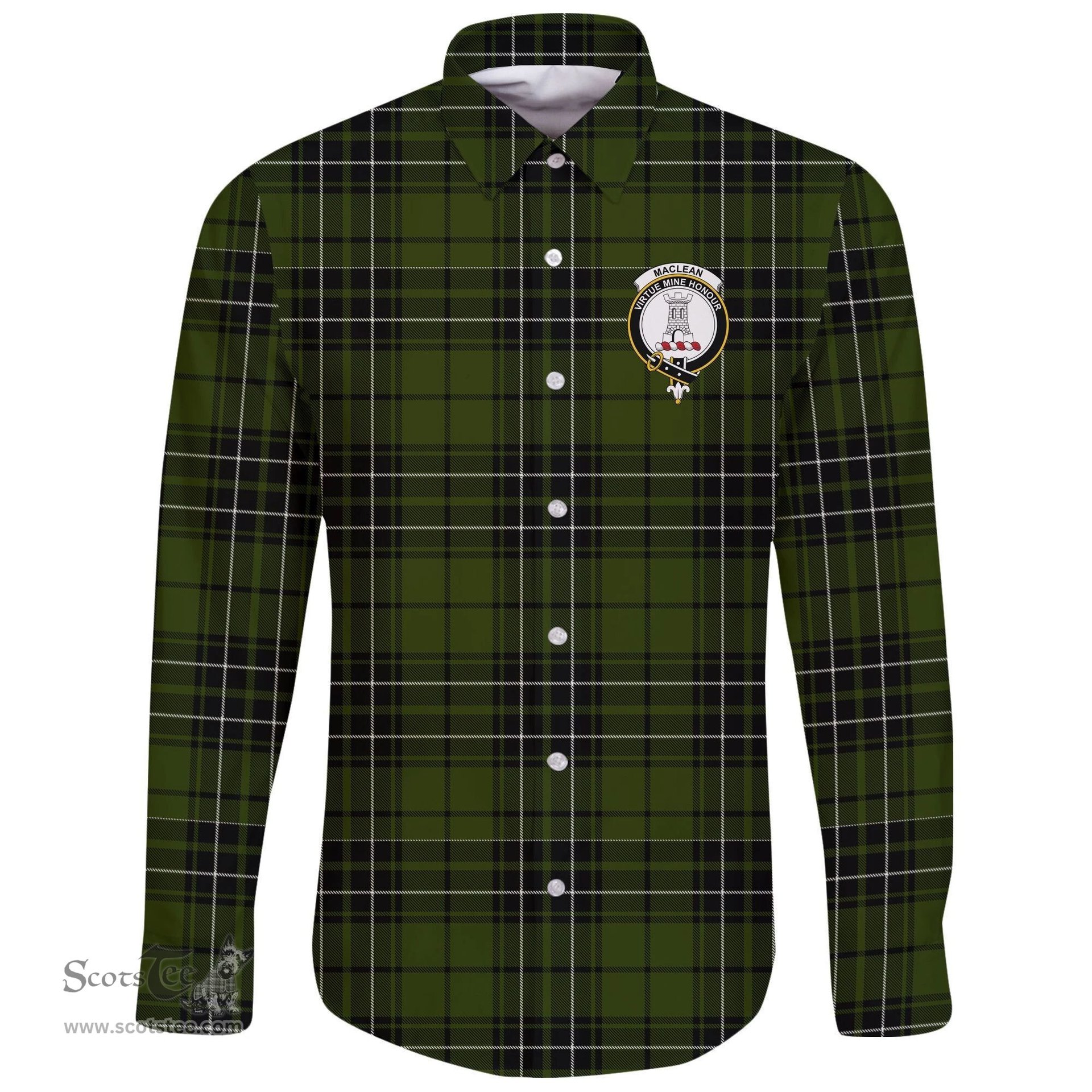 Scottish MacLean Hunting Clan Tartan Long Sleeve Button Shirt - Crest Classic Scottish Plaid Tartan Plaid