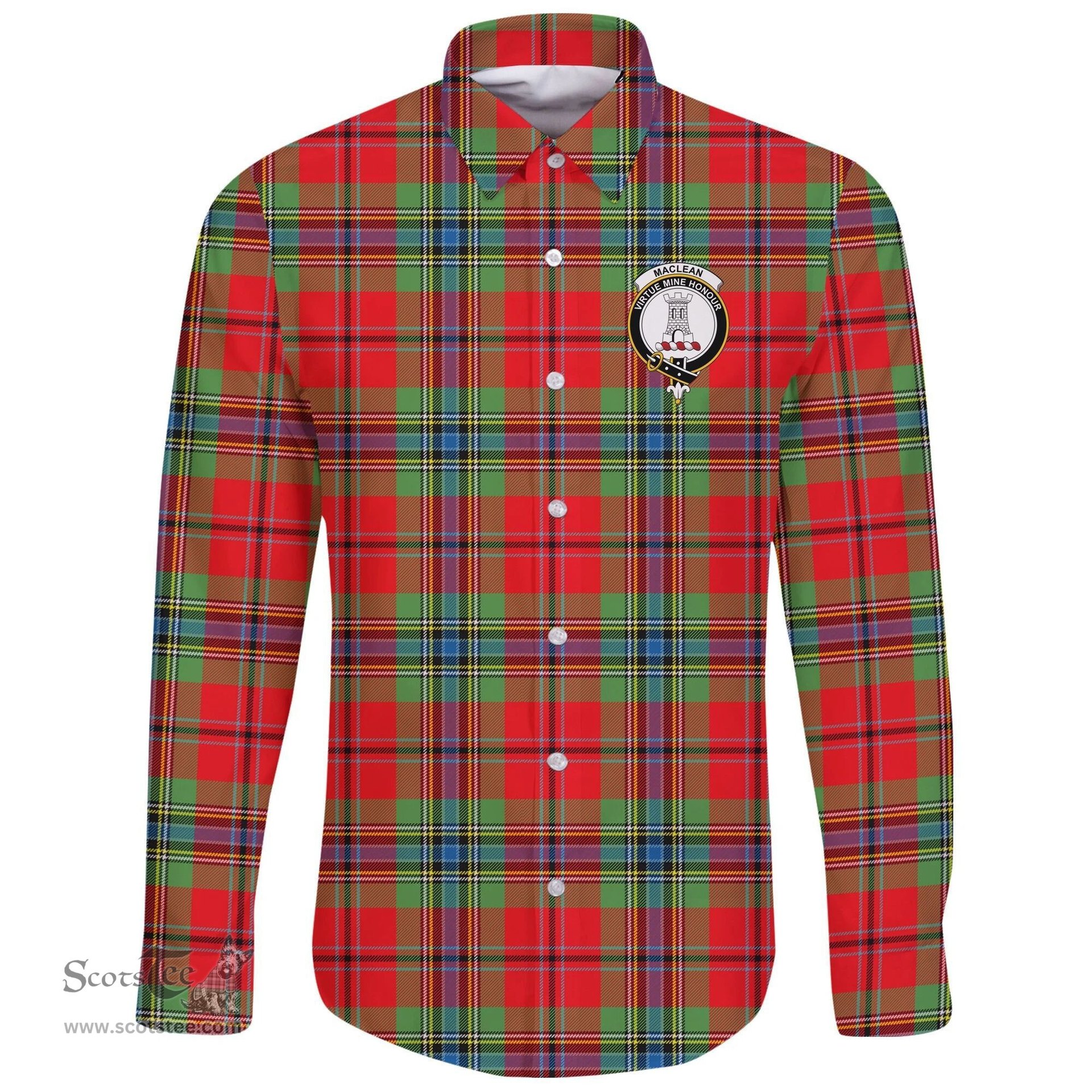 Scottish MacLean of Duart Modern Clan Tartan Long Sleeve Button Shirt - Crest Classic Scottish Plaid Tartan Plaid