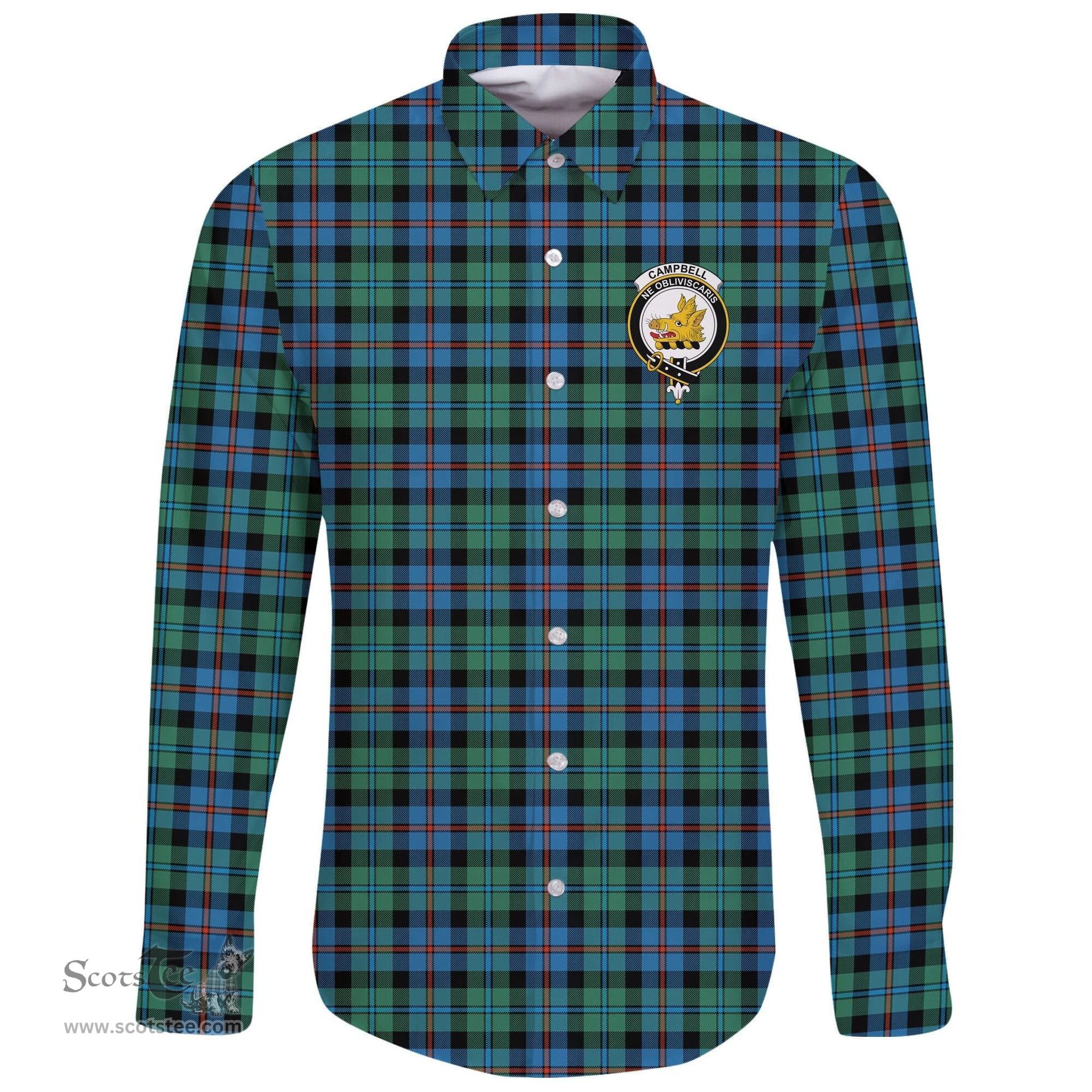 Scottish Campbell of Cawdor Ancient Clan Tartan Long Sleeve Button Shirt - Crest Classic Scottish Plaid Tartan Plaid