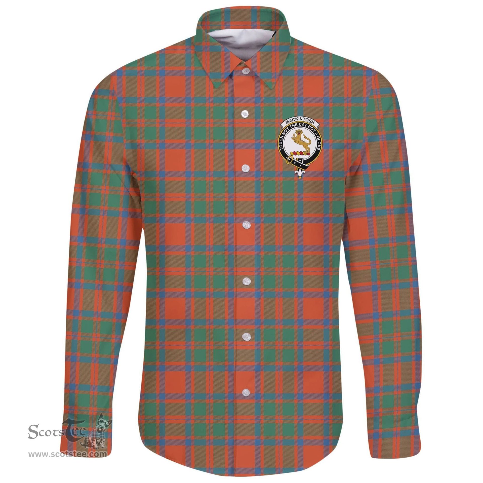 Scottish MacKintosh Ancient Clan Tartan Long Sleeve Button Shirt - Crest Classic Scottish Plaid Tartan Plaid