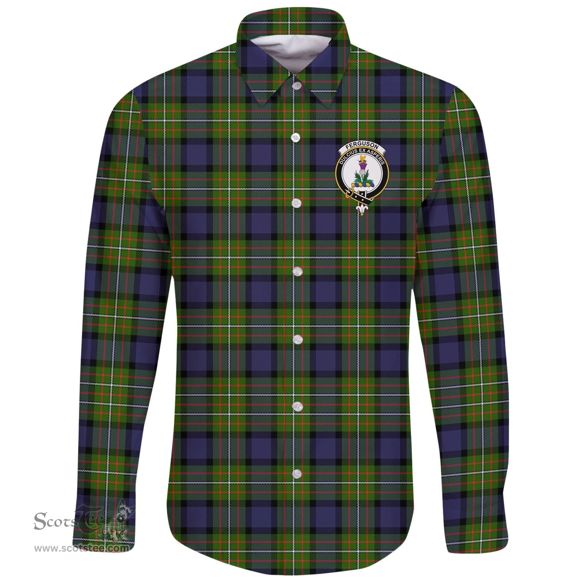 Scottish Fergusson Modern Clan Tartan Long Sleeve Button Shirt - Crest Classic Scottish Plaid Tartan Plaid