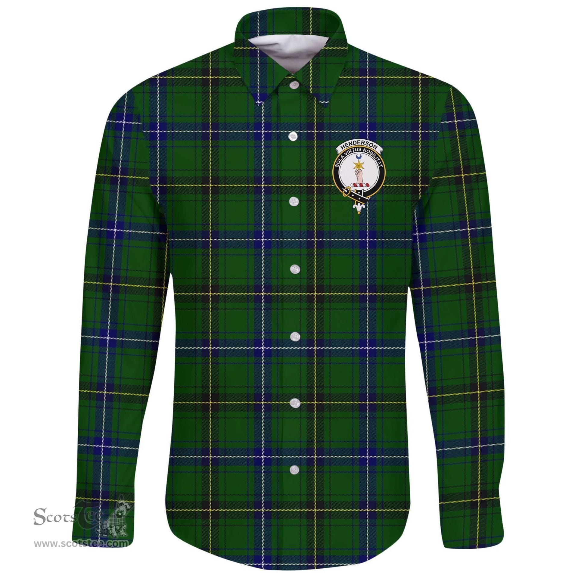 Scottish Henderson Modern Clan Tartan Long Sleeve Button Shirt - Crest Classic Scottish Plaid Tartan Plaid