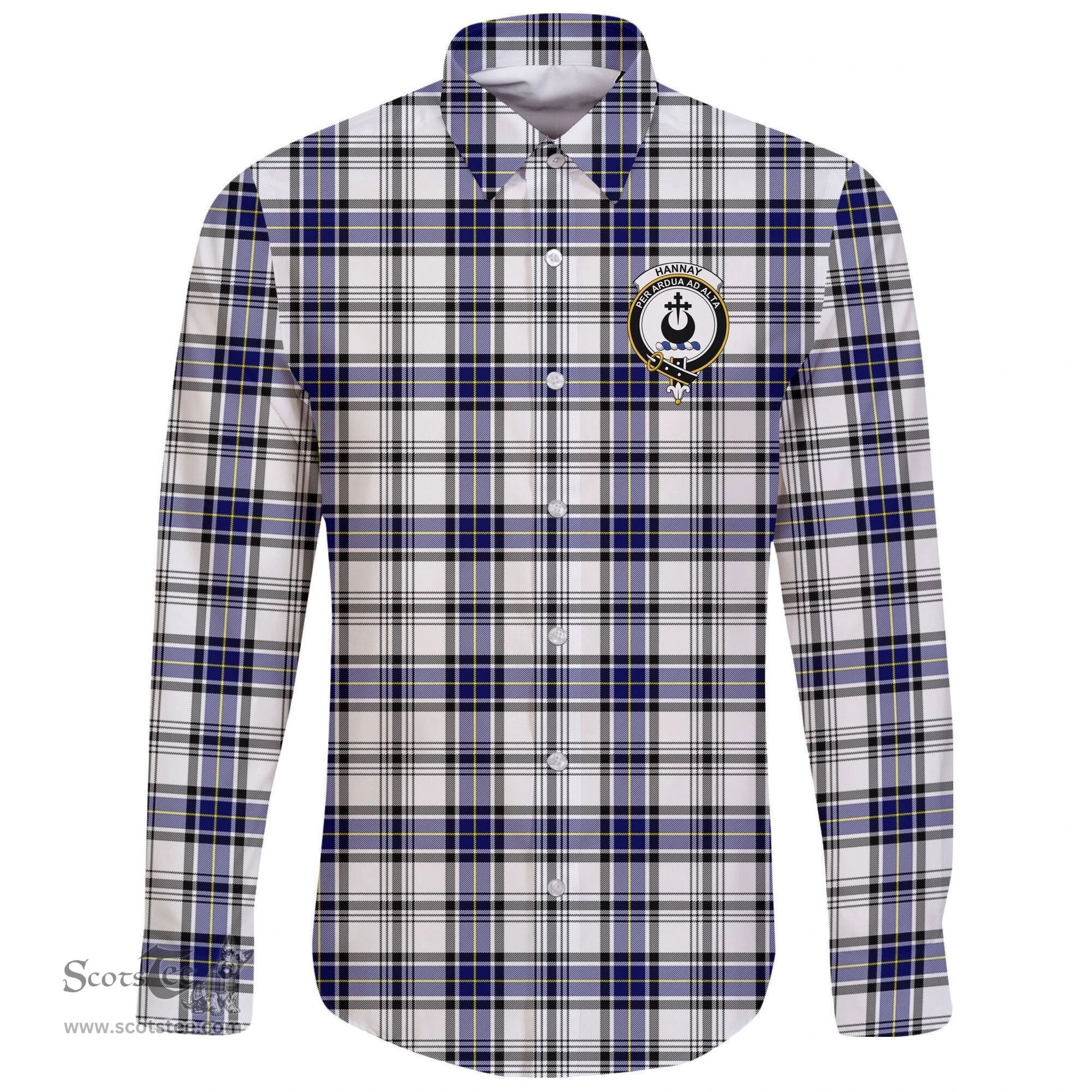 Scottish Hannay Modern Clan Tartan Long Sleeve Button Shirt - Crest Classic Scottish Plaid Tartan Plaid