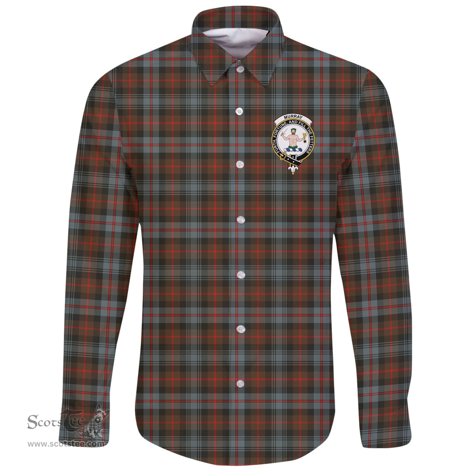 Scottish Murray of Atholl Weathered Clan Tartan Long Sleeve Button Shirt - Crest Classic Scottish Plaid Tartan Plaid