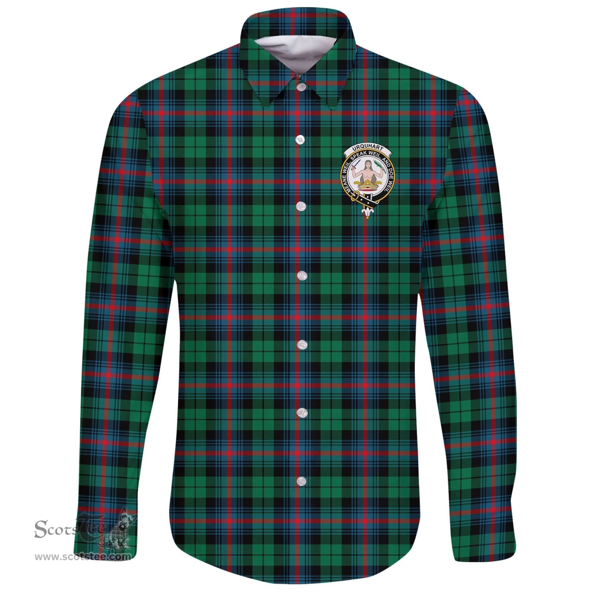 Scottish Urquhart Broad Red Ancient Clan Tartan Long Sleeve Button Shirt - Crest Classic Scottish Plaid Tartan Plaid