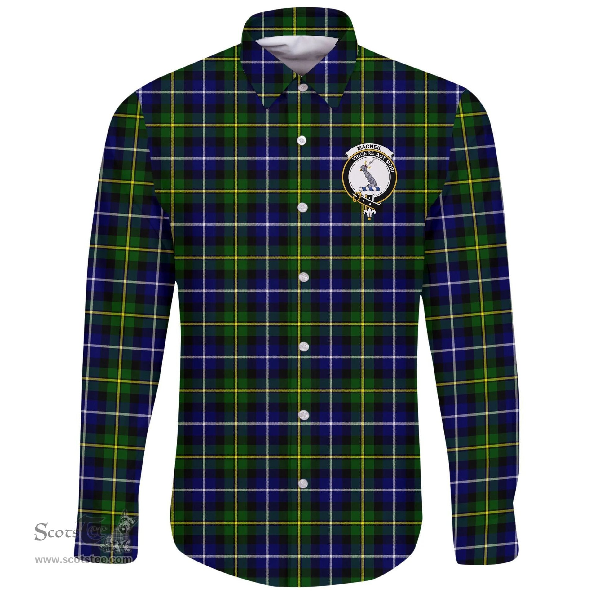 Scottish MacNeill of Barra Modern Clan Tartan Long Sleeve Button Shirt - Crest Classic Scottish Plaid Tartan Plaid