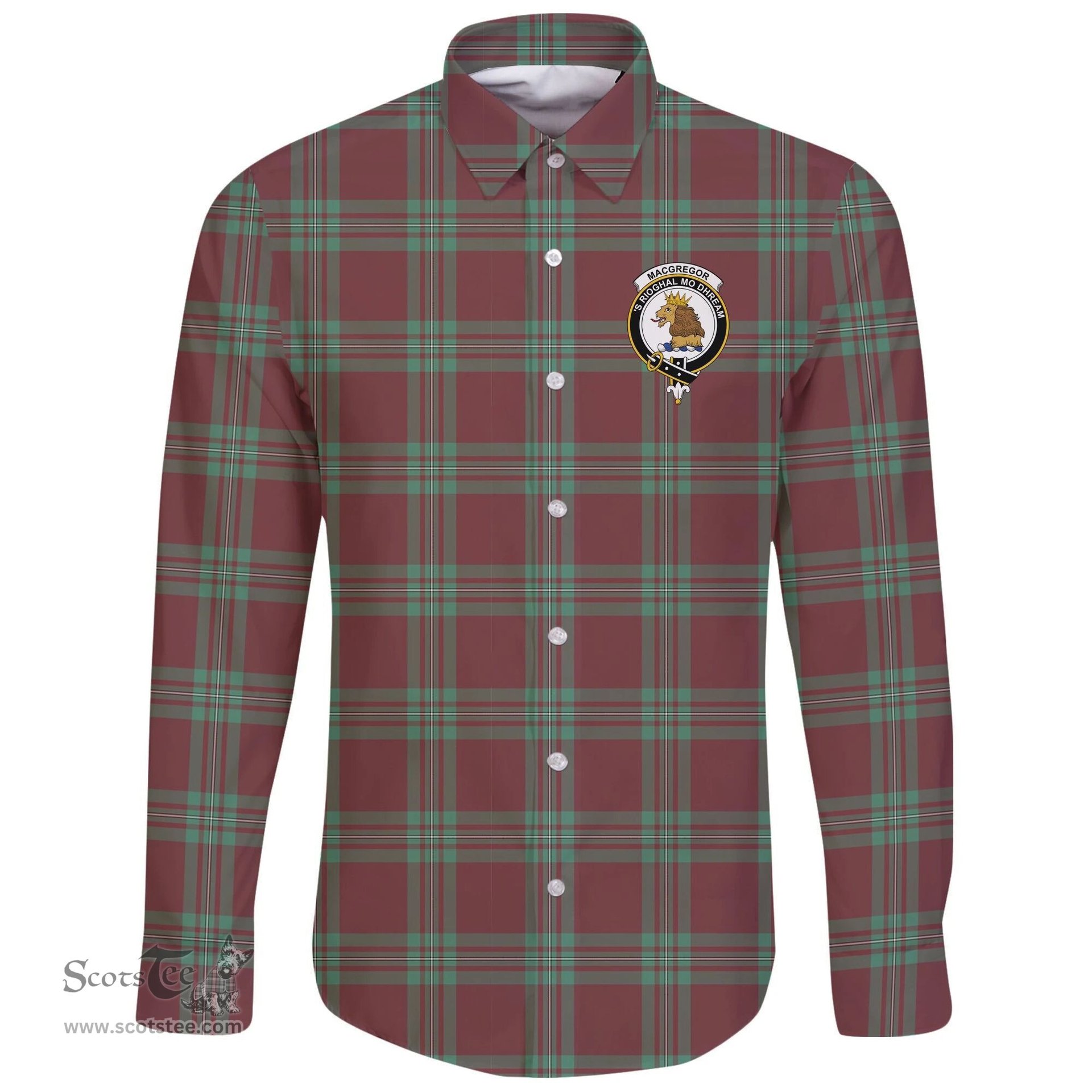 Scottish MacGregor Hunting Ancient Clan Tartan Long Sleeve Button Shirt - Crest Classic Scottish Plaid Tartan Plaid