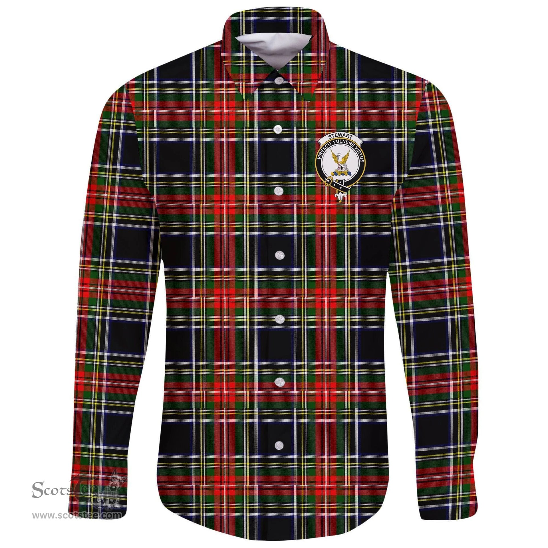 Scottish Stewart Black Clan Tartan Long Sleeve Button Shirt - Crest Classic Scottish Plaid Tartan Plaid
