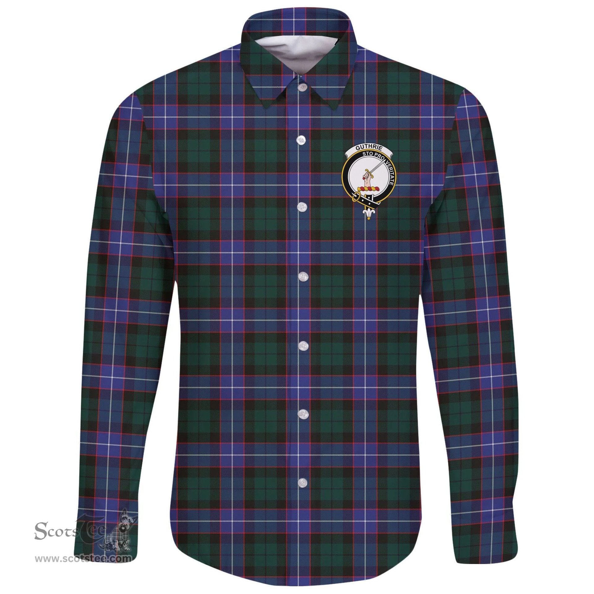 Scottish Guthrie Modern Clan Tartan Long Sleeve Button Shirt - Crest Classic Scottish Plaid Tartan Plaid
