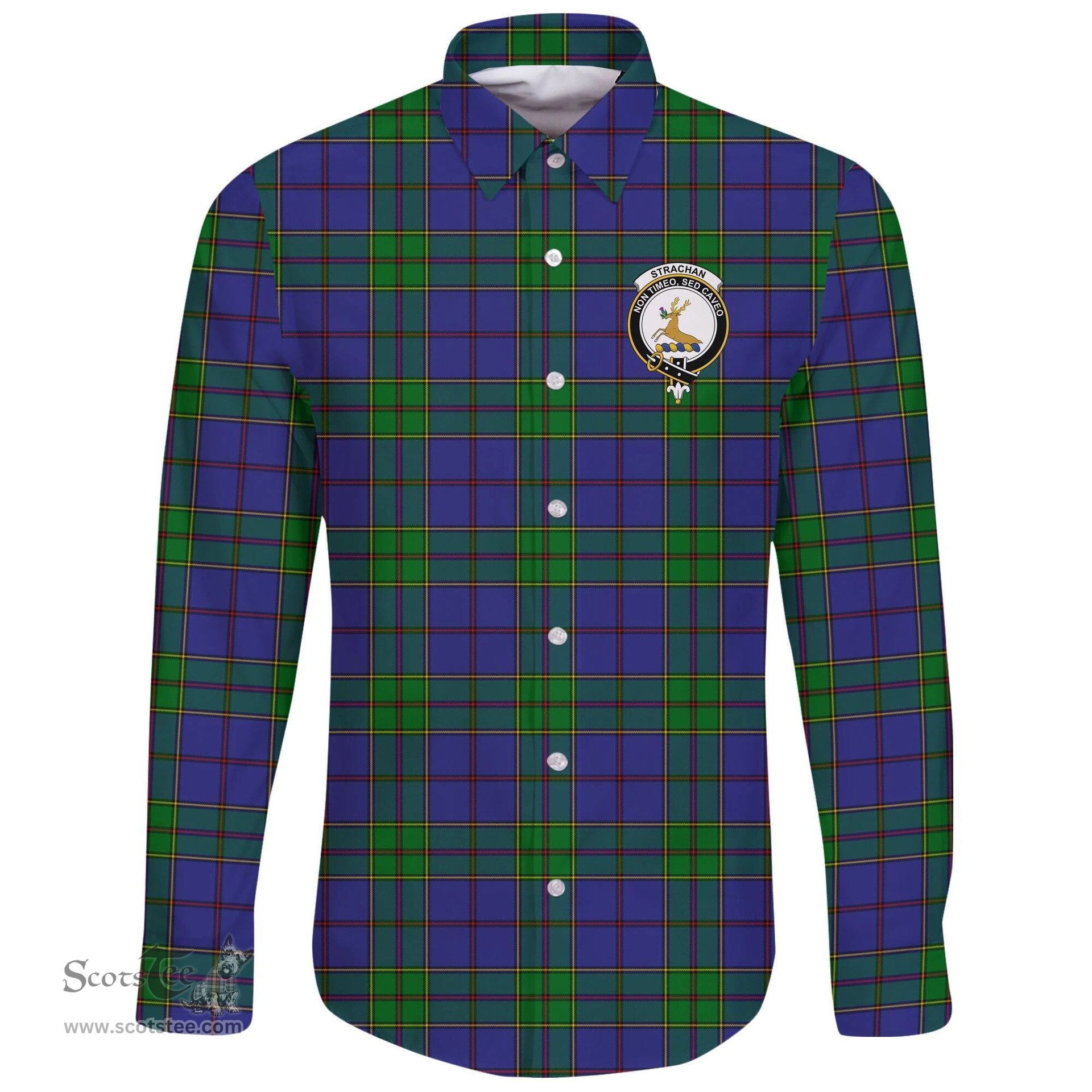 Scottish Strachan Clan Tartan Long Sleeve Button Shirt - Crest Classic Scottish Plaid Tartan Plaid