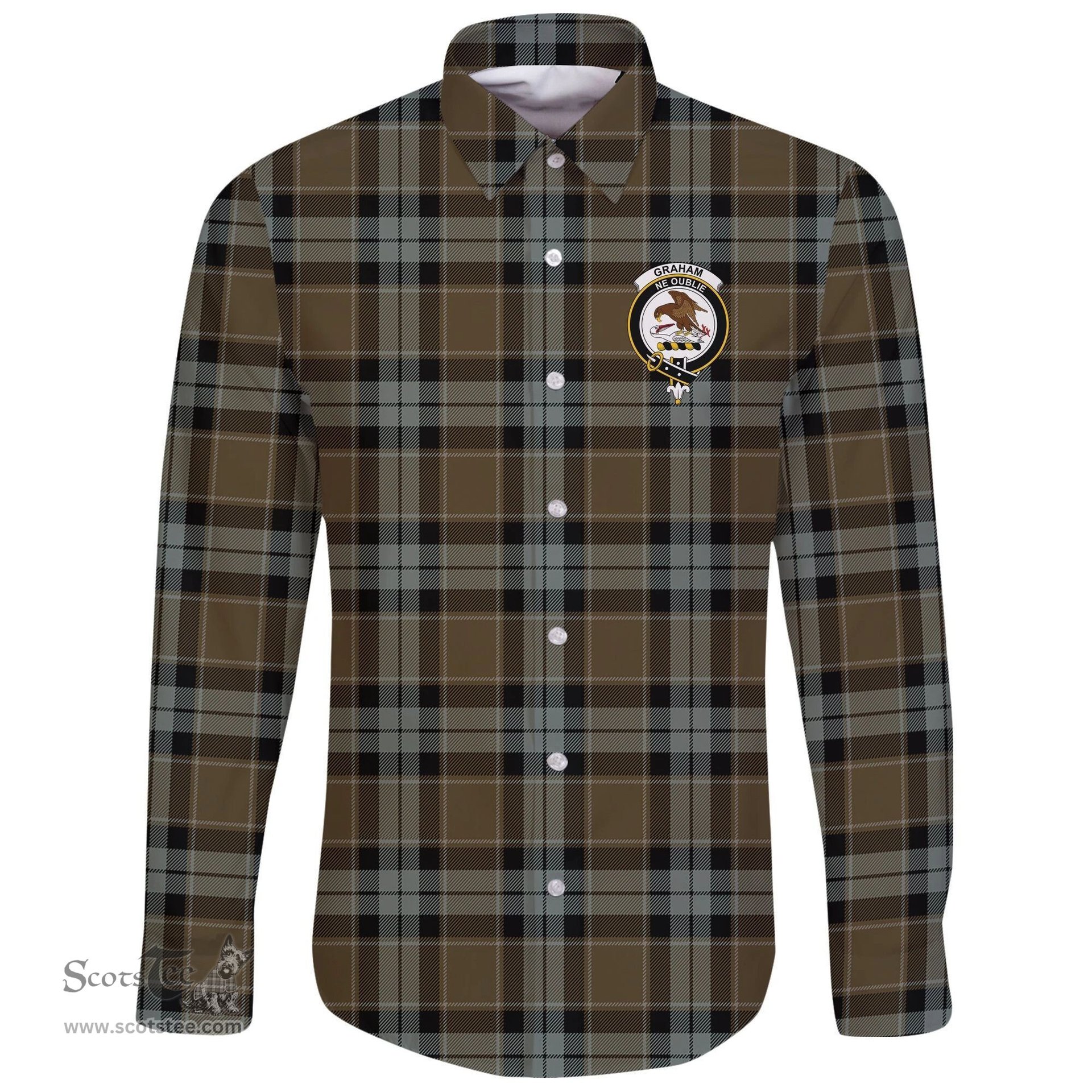 Scottish Graham of Menteith Weathered Clan Tartan Long Sleeve Button Shirt - Crest Classic Scottish Plaid Tartan Plaid